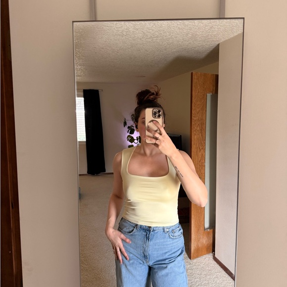 Women's Square Neck Yellow Tank Top - Picture 2 of 3